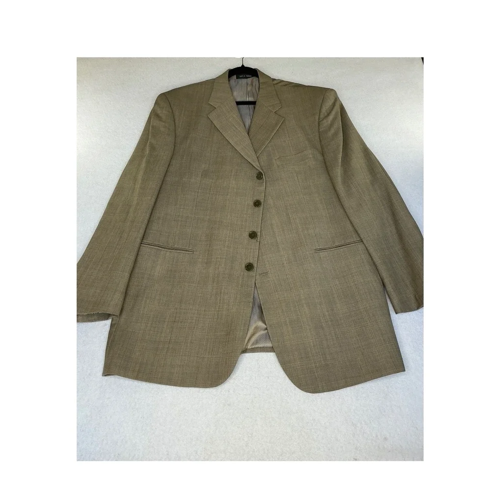 FUBU THE COLLECTION Blazer Mens 46L Olive Tan 100% Wool 4 Button Herringbone